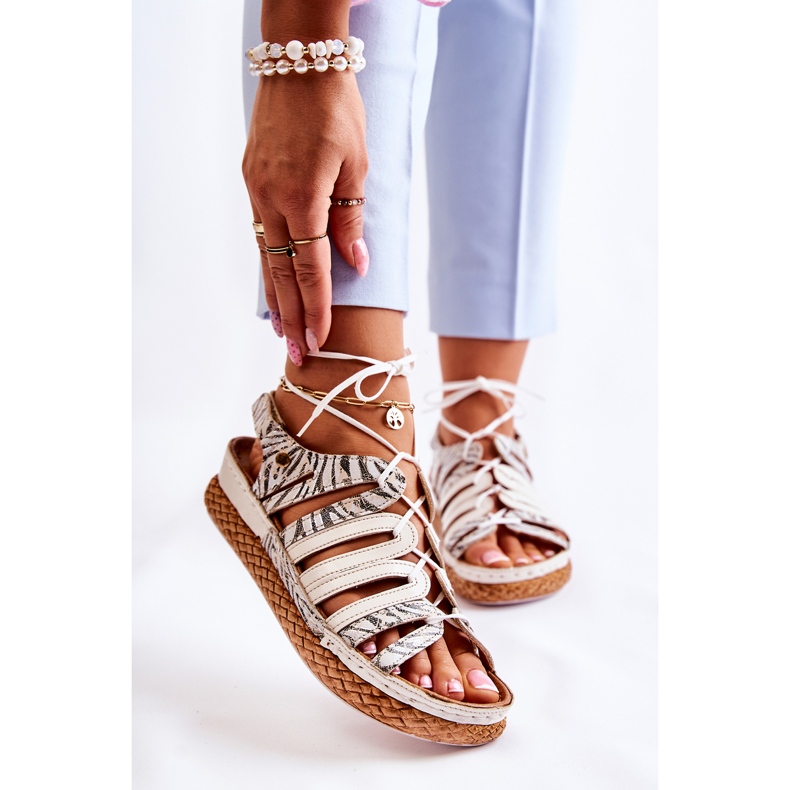 Modische Damen Ledersandalen Maciejka 05552-04 Beige-Schwarz 1