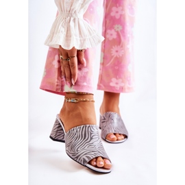 Leder Damenhausschuhe auf High Heel Zebra Grey Nessita silber- 1