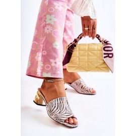 PA2 Leder Damenhausschuhe Zebra On Heel Pink-Weiß Perry schwarz rosa 2