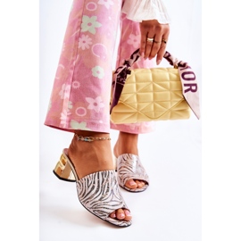 PA2 Leder Damenhausschuhe Zebra On Heel Pink-Weiß Perry schwarz rosa 1