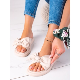 SHELOVET Beige Hausschuhe mit Schleife 1