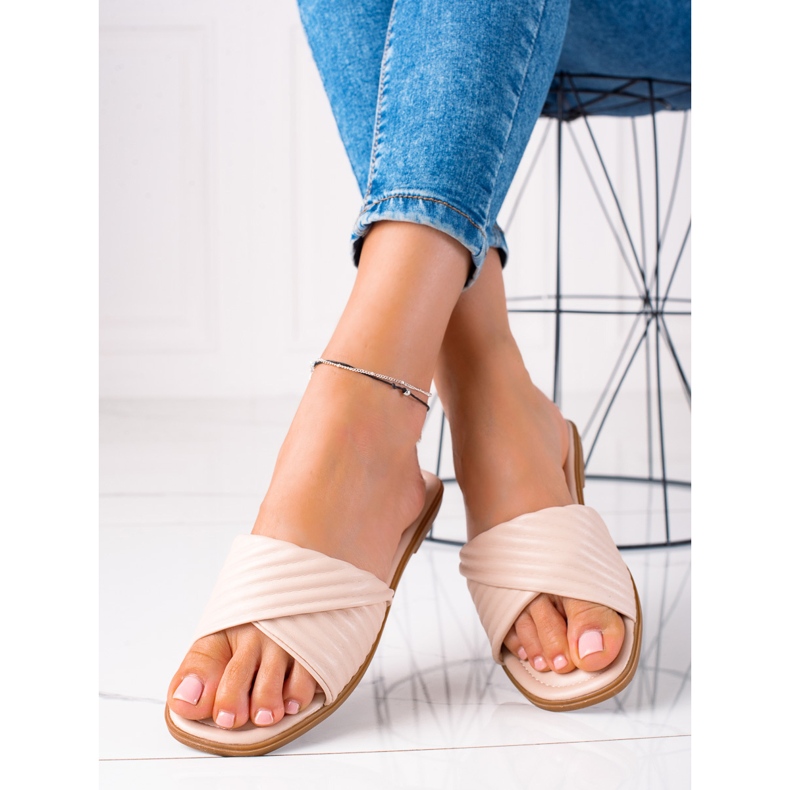 SHELOVET Flache Hausschuhe für Damen beige 1