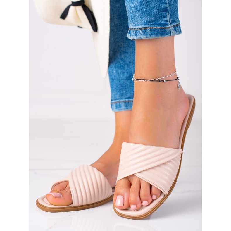 SHELOVET Flache Hausschuhe für Damen beige 2