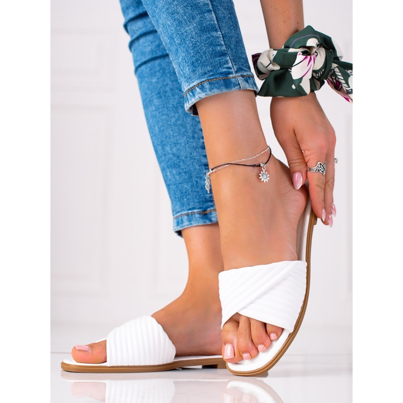 SHELOVET Flache Hausschuhe für Damen weiß 1