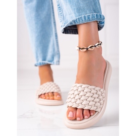 SHELOVET Geflochtene Hausschuhe für Damen beige 2