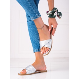 SHELOVET Flache Hausschuhe für Damen silber- 1