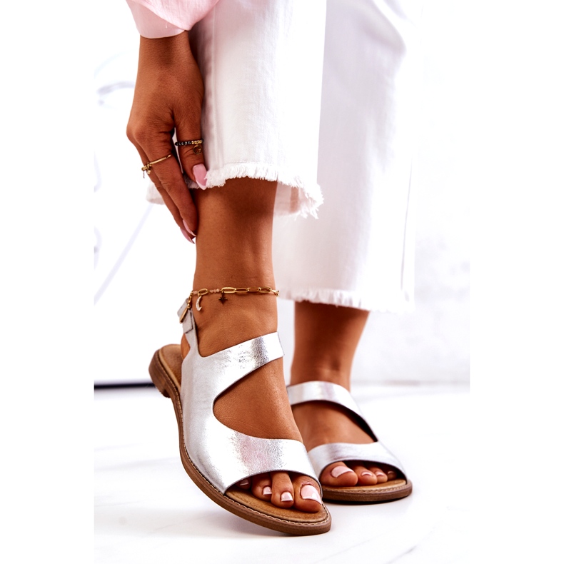 Sandalen aus Leder mit Schnalle Lewski 3041 Silber 2