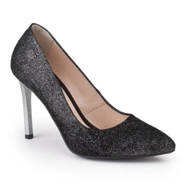 Marco Shoes Schwarze Stilettos aus echtem Leder mit silbernen Absätzen 1