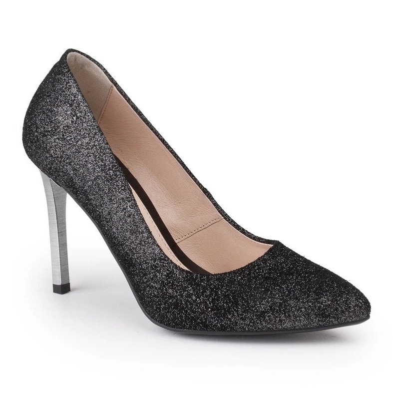 Marco Shoes Schwarze Stilettos aus echtem Leder mit silbernen Absätzen 1