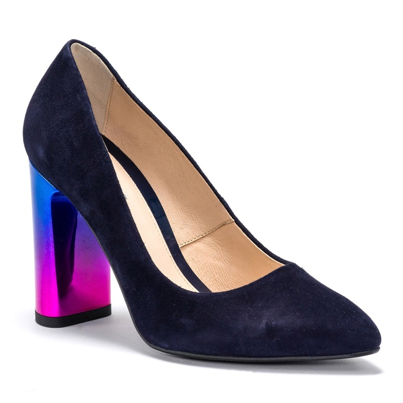 Marco Shoes Eleganter Lederpump mit hohem Absatz mehrfarbig navy blau 2