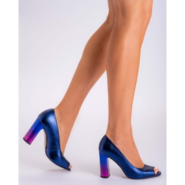 Marco Shoes 1100P marineblaue Pumps mit mehrfarbigem Absatz 1