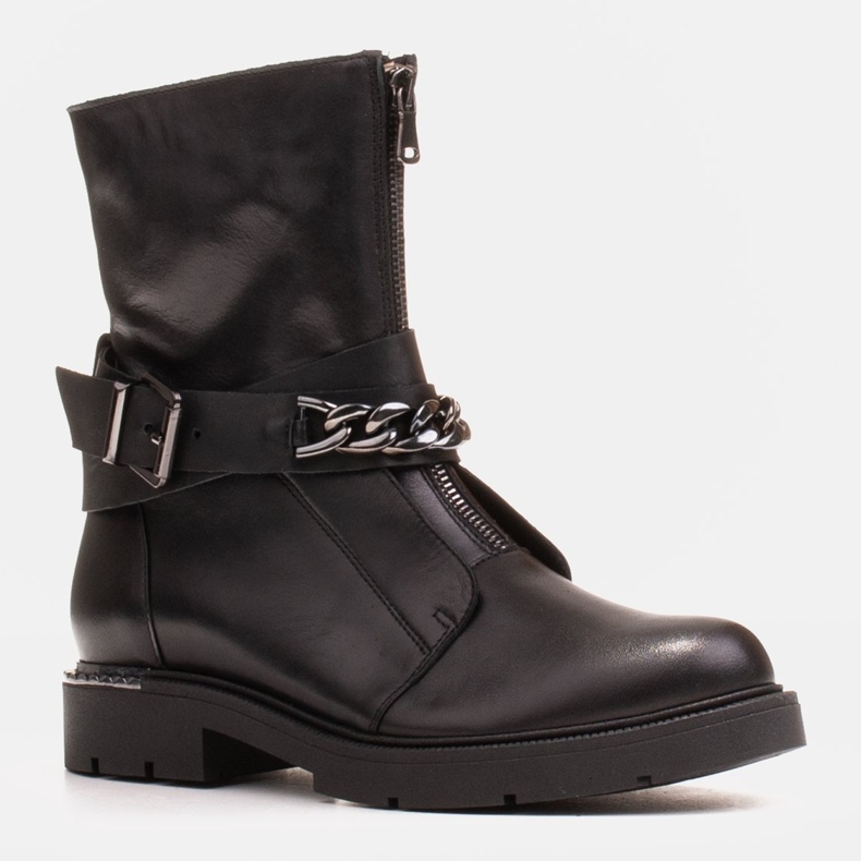 Marco Shoes Stiefeletten aus Leder mit Kette, Schnalle und Reißverschluss. Fallensteller schwarz 1
