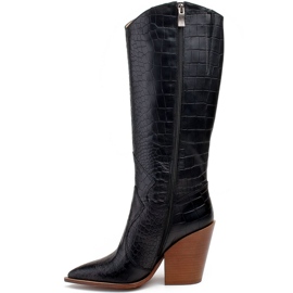 Marco Shoes Schwarze Damenstiefel Marco 1373K Cowboystiefel mit Reptilienhaut 1