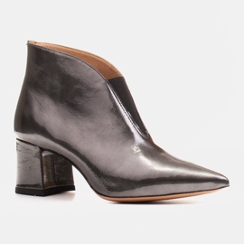 Marco Shoes 1460B schmale graue Lederstiefelette mit Obermaterial aus Gummi 1