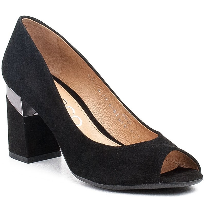 Marco Shoes Schwarze Wildlederpumps mit Metallic-Absatz 1