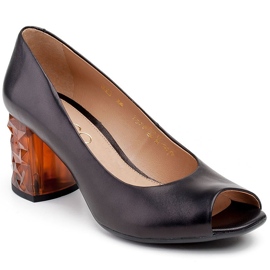 Marco Shoes Schwarze Sandalen 1519P mit bernsteinfarbenem 3D-Absatz 1