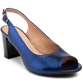 Marco Shoes Marco Metallic-Ledersandalen mit stabilem Absatz marineblau blau 1