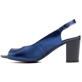Marco Shoes Marco Metallic-Ledersandalen mit stabilem Absatz marineblau blau 2