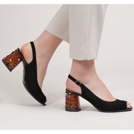 Marco Shoes Schwarze Wildledersandalen mit bernsteinfarbenem 3D-Absatz 2