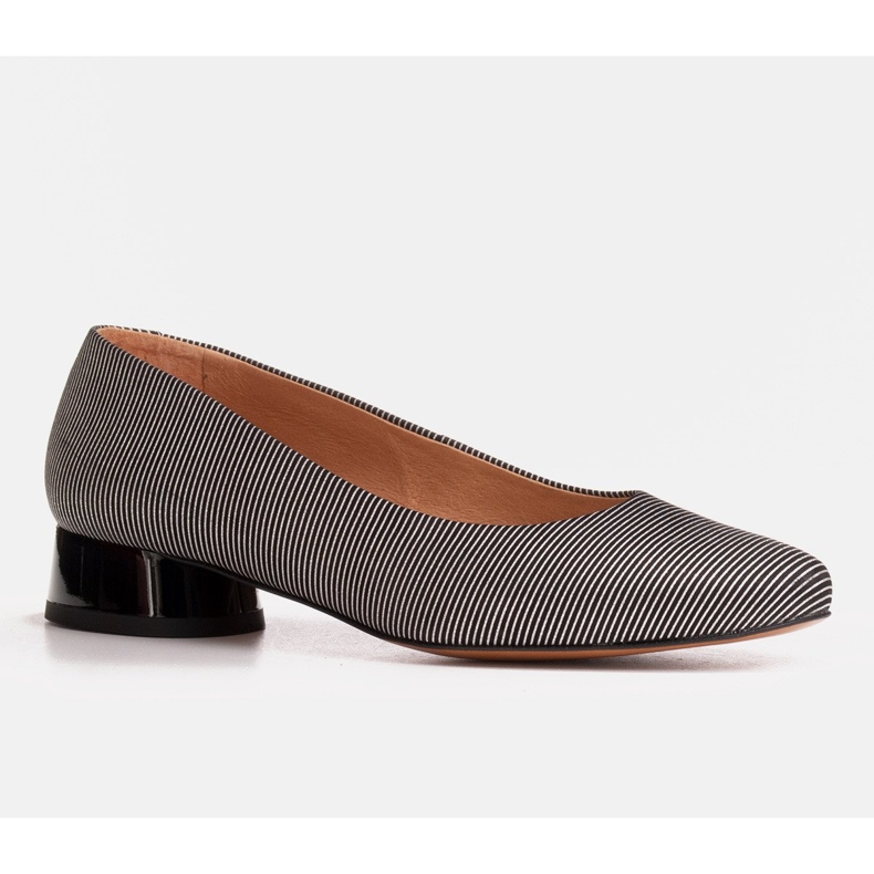 Marco Shoes Gestreifte Ballerinas aus genarbtem Leder schwarz 1