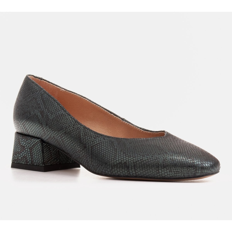 Marco Shoes Grüne Pumps aus Schlangenleder mit V-Ausschnitt 1