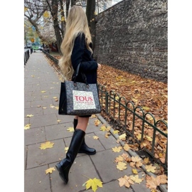 Marco Shoes Hohe flache Stiefel aus naturgeprägtem Leder schwarz 1