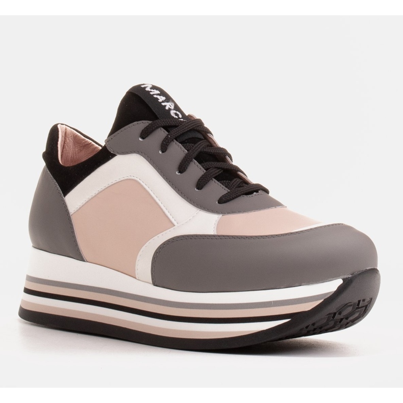 Marco Shoes Leichte Sneaker auf dicker Sohle aus Naturleder grau 1