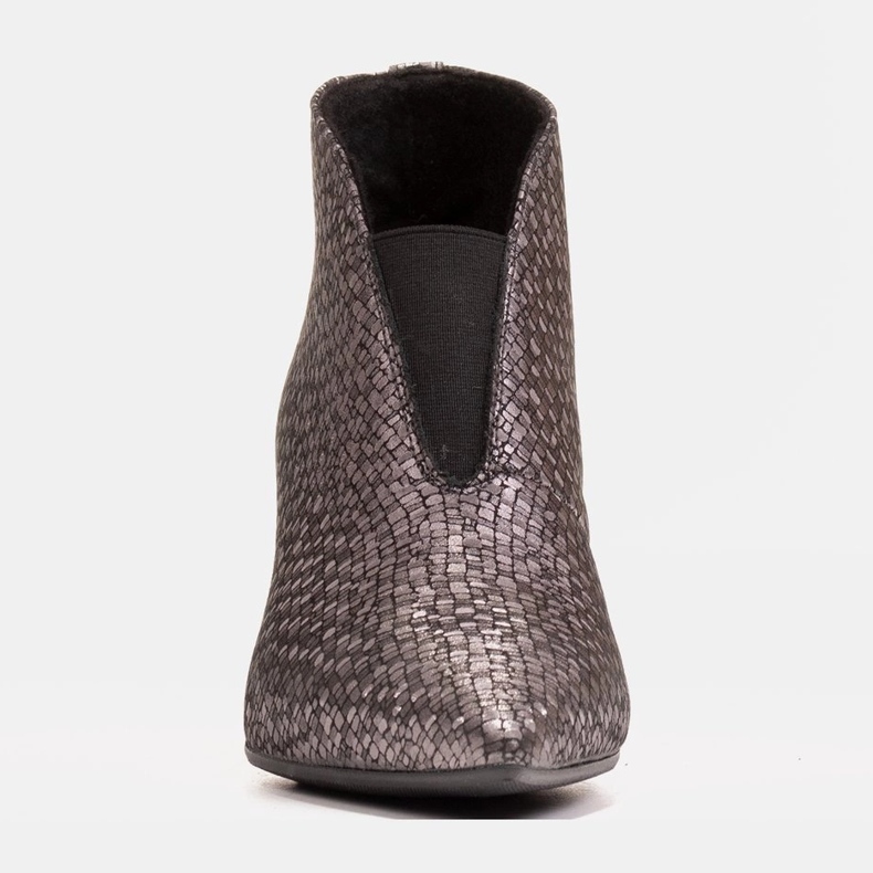 Marco Shoes 1460B schmale graue Lederstiefelette mit Obermaterial aus Gummi 1