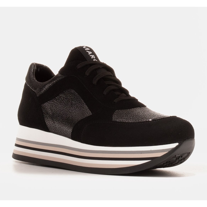 Marco Shoes Leichte Sneaker auf dicker Sohle aus Naturleder schwarz 1