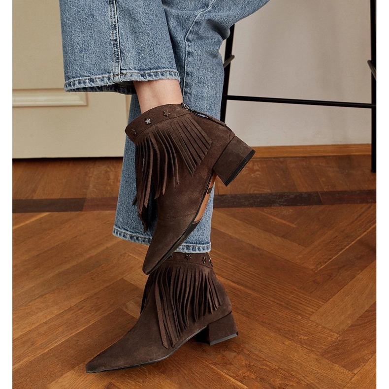 Marco Shoes Originelle Wildlederstiefel mit dekorativen Fransen braun 1