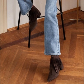 Marco Shoes Originelle Wildlederstiefel mit dekorativen Fransen braun 2