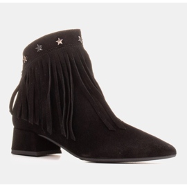 Marco Shoes Originelle Wildlederstiefel mit dekorativen Fransen schwarz 1