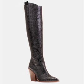 Marco Shoes Hohe Stiefel für Damen Cowboystiefel, Krokomuster schwarz 1