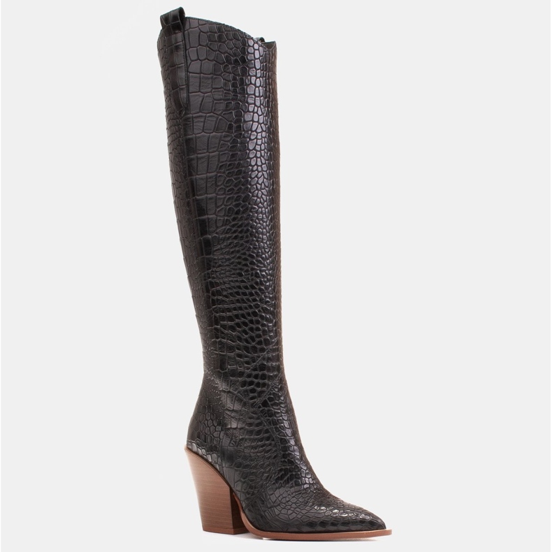 Marco Shoes Hohe Stiefel für Damen Cowboystiefel, Krokomuster schwarz 1