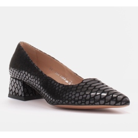 Marco Shoes Damenpumps mit interessantem Leder auf niedrigem Absatz schwarz 1