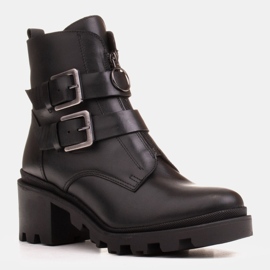 Marco Shoes Schwarze Lederstiefeletten mit dicker und leichter Sohle 1