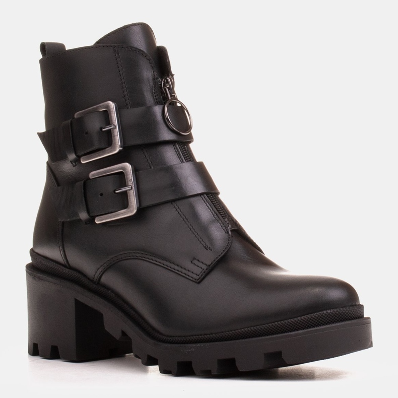 Marco Shoes Schwarze Lederstiefeletten mit dicker und leichter Sohle 1
