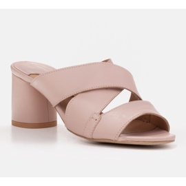 Marco Shoes Damen Lederpantoffeln aus Leder mit geschnittenen Streifen beige 1