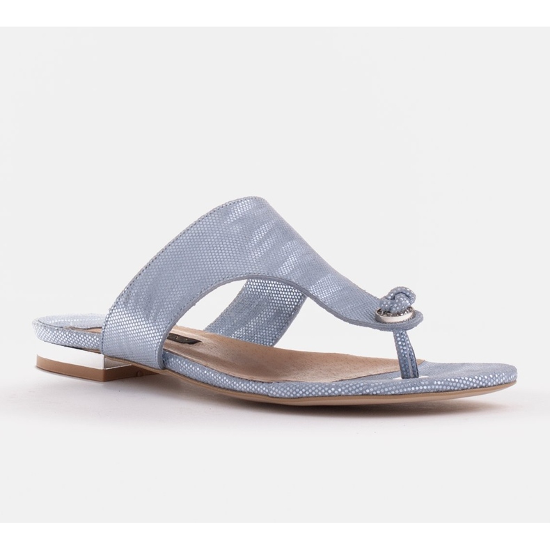 Marco Shoes Flache Flip-Flops aus Leder mit Metallic-Absatz blau 1