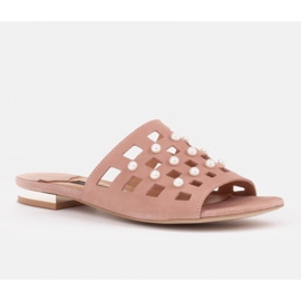 Marco Shoes Elegante Damenhausschuhe mit Perlen und Perforation rosa 1