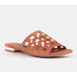 Marco Shoes Elegante Damenhausschuhe mit Perlen und Perforation orange 1