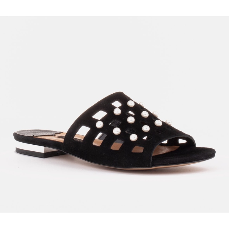 Marco Shoes Elegante Damenhausschuhe mit Perlen und Perforation schwarz 1