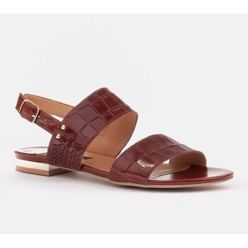 Marco Shoes Flache Sandalen aus echtem Leder mit Metallic-Absatz braun 1