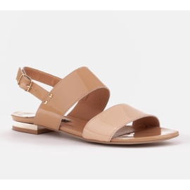 Marco Shoes Flache Sandalen mit Lack und Metallic-Absatz beige 1