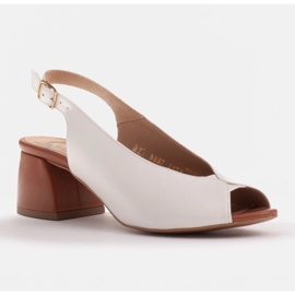 Marco Shoes 1573P weiße Ledersandalen mit stabilem Absatz 1