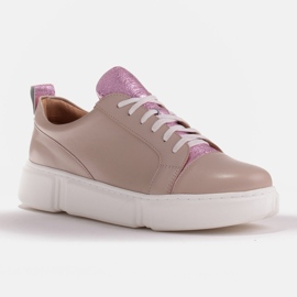Marco Shoes Beige Sneaker mit rosa Einsatz 1