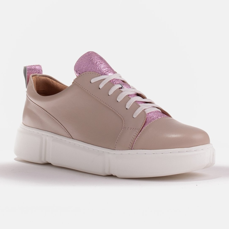 Marco Shoes Beige Sneaker mit rosa Einsatz 1