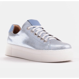 Marco Shoes Damen Sneaker aus echtem Leder auf dicker Sohle blau 1