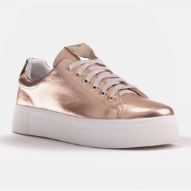 Marco Shoes Damen Sneaker aus echtem Leder auf dicker Sohle golden 1