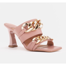 Marco Shoes Damen-Hausschuhe aus Leder mit dekorativer Kette rosa 1